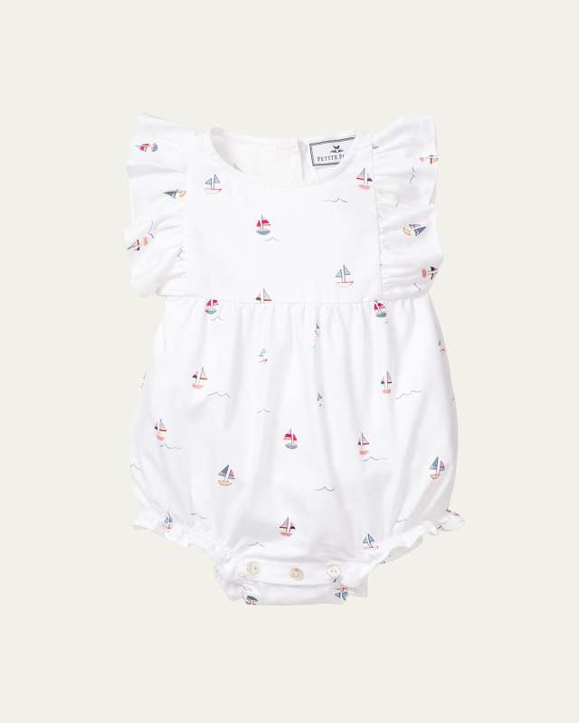 Kid's Bateau Sailboat Ruffle Bubble Romper, Size 0-24M