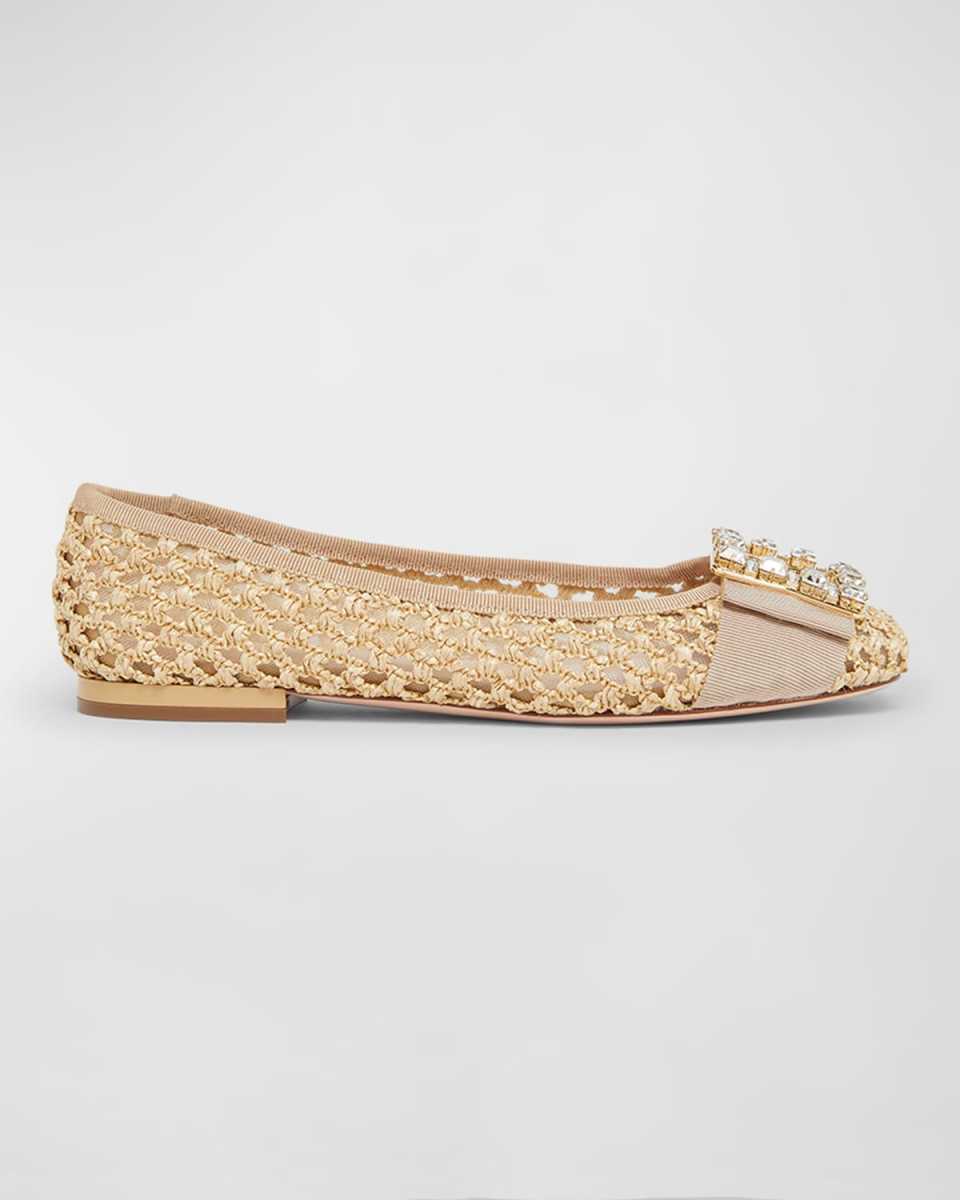 Tres Vivier Raffia Strass Ballerina Flats