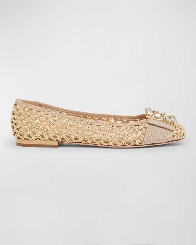 Tres Vivier Raffia Strass Ballerina Flats