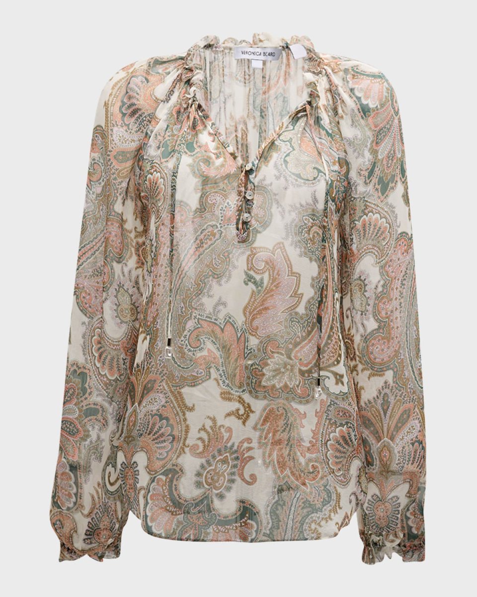 Antonette Long-Sleeve Paisley Blouse