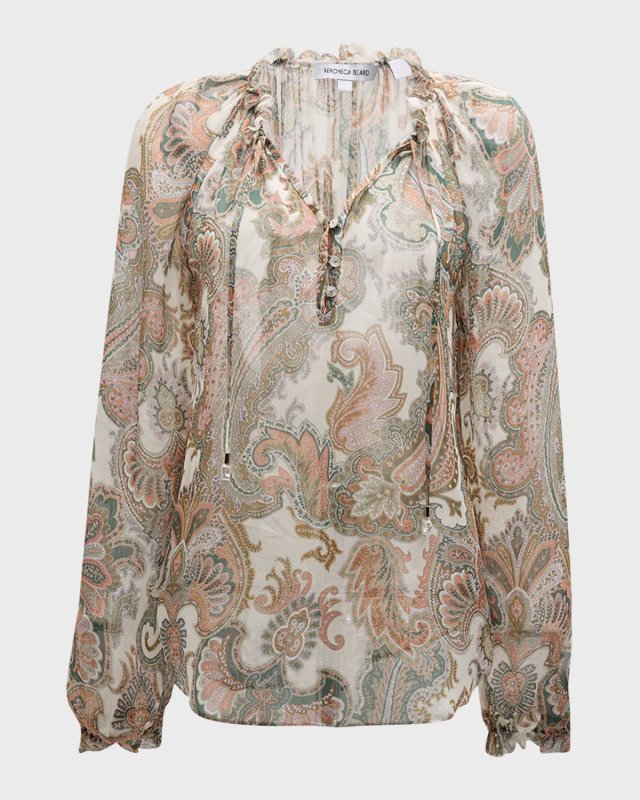 Antonette Long-Sleeve Paisley Blouse