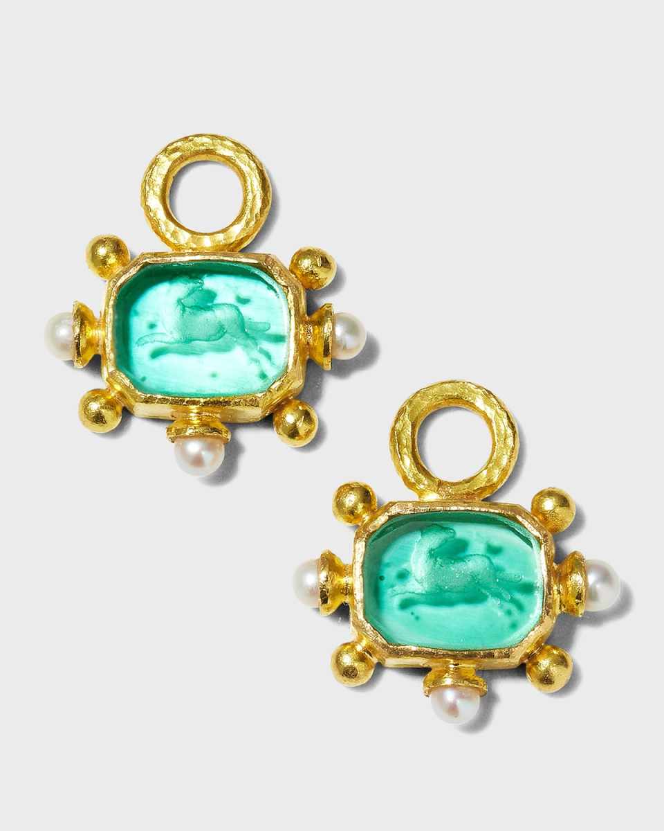 19K Yellow Gold Chimera Earring Pendants with Pearls