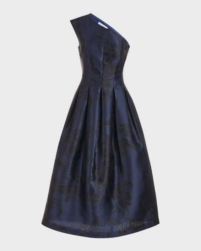 Carlan Pleated One-Shoulder Jacquard Midi Dress