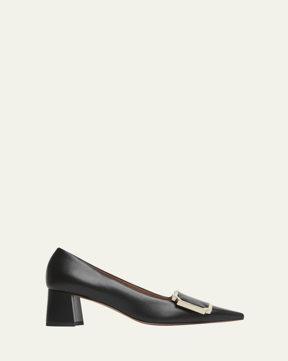 Hayes Leather Buckle Block-Heel Pumps