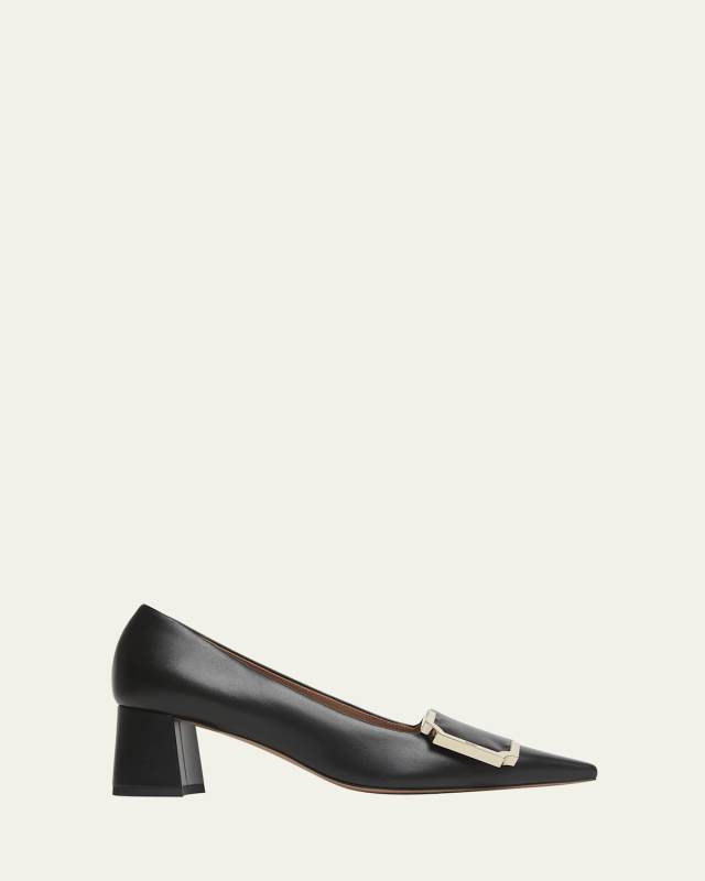 Hayes Leather Buckle Block-Heel Pumps