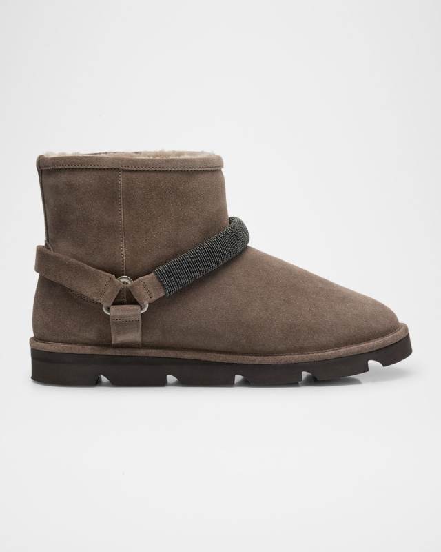 Suede Shearling Monili Harness Boots