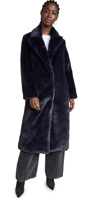 L'AGENCE Lizbeth Long Faux Fur Jacket Midnight