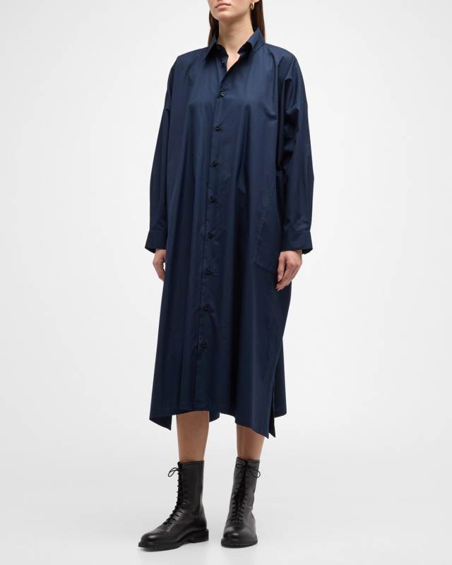 Wide A-Line Shirt Dress with Collar