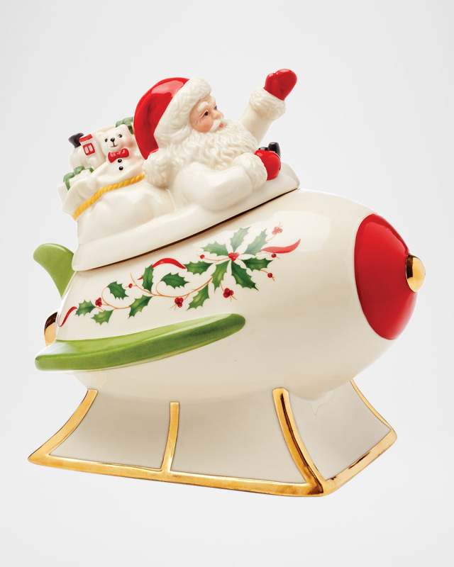 Holiday Figural Santa's Rocket Covered Candy Dish