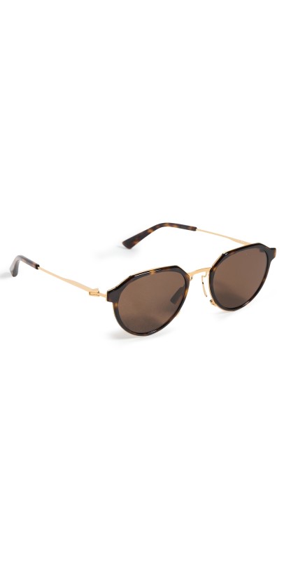 Bottega Veneta Thin Triangle Oval Sunglasses Havana-Gold-Brow