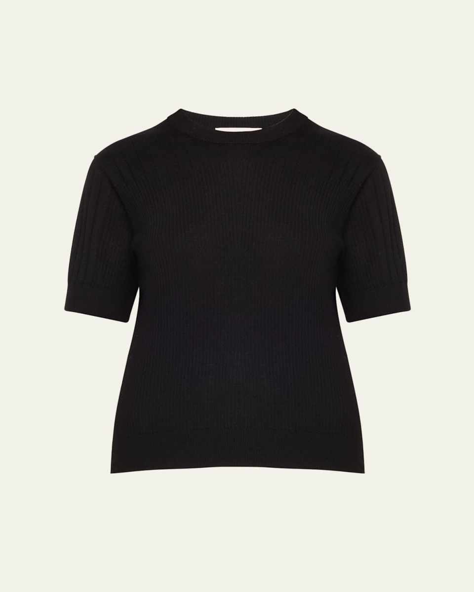 Ava Cashmere Ribbed Short-Sleeve T-Shirt