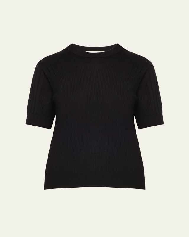 Ava Cashmere Ribbed Short-Sleeve T-Shirt