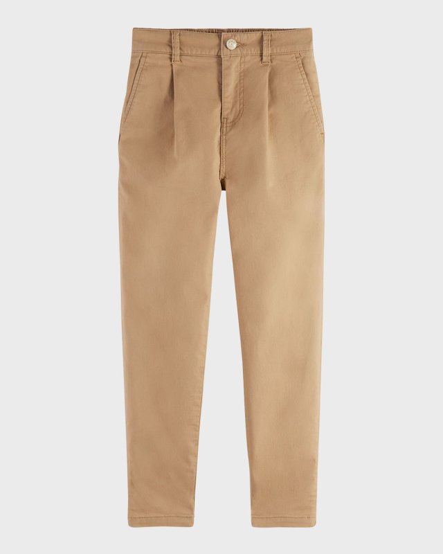 Boy's Peached Pleated Tapered Chino Pants, Size 4-