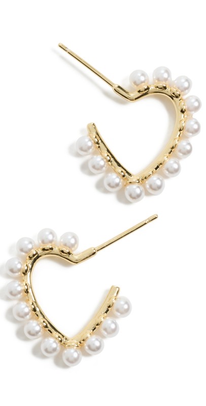 By Adina Eden Pearl Rimmed Heart Hoop Earrings Gold
