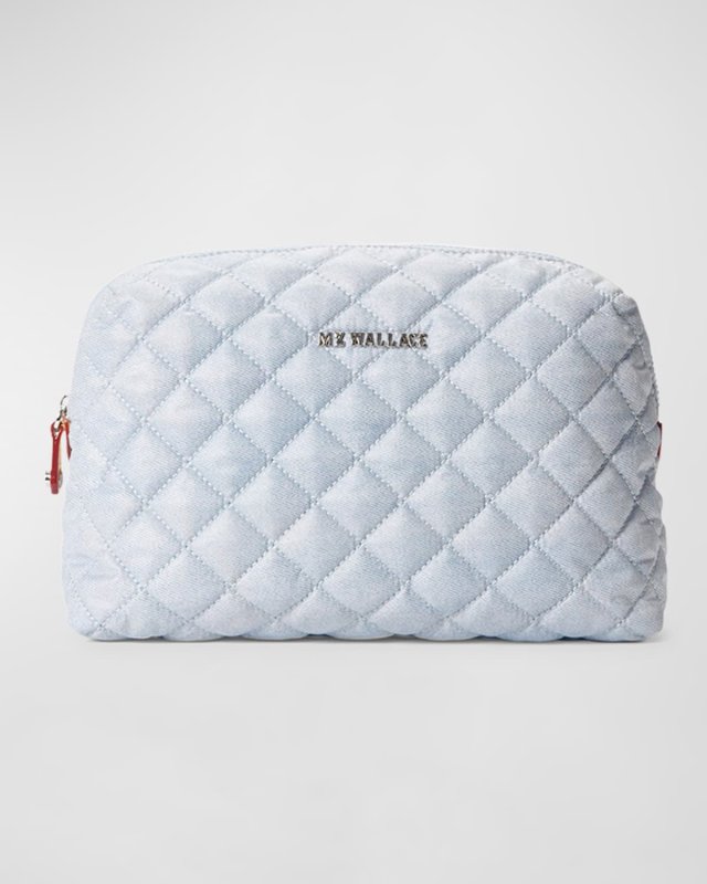 Mica Denim Quilted Cosmetic Bag