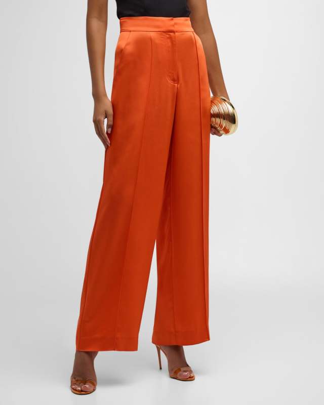Kyra High-Rise Straight-Leg Pintuck Pants