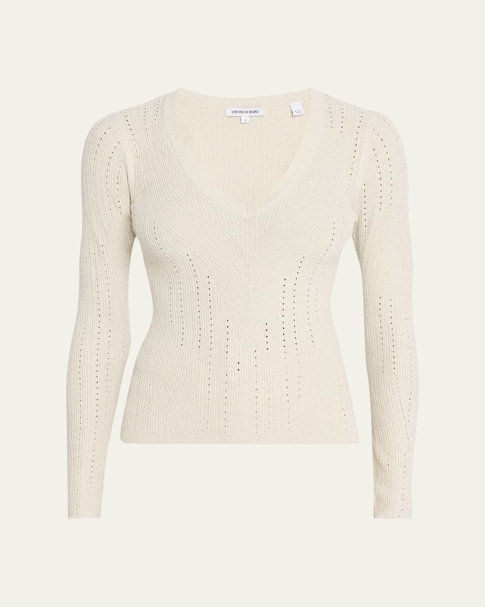 Callie Metallic Knit V-Neck Sweater