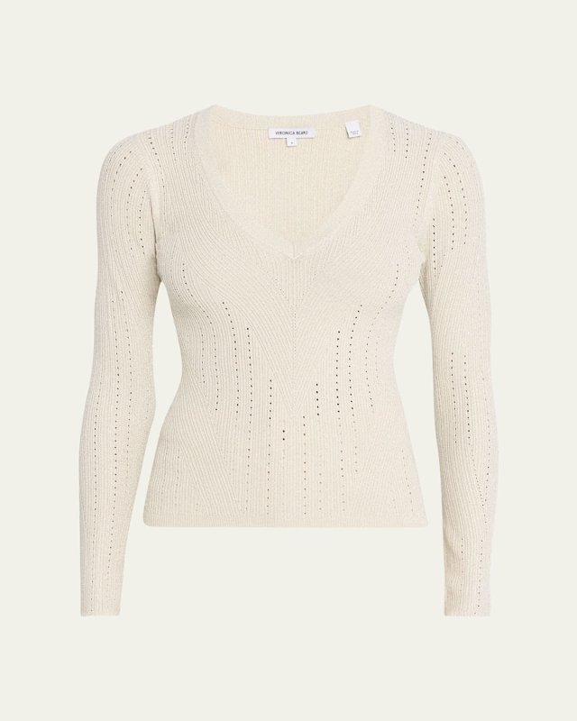 Callie Metallic Knit V-Neck Sweater