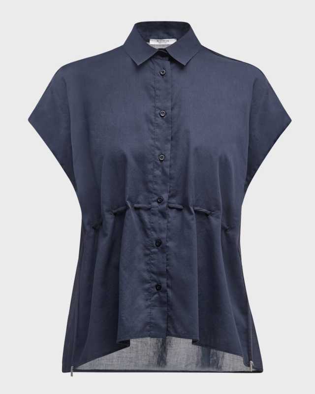 Button-Down Drawstring Cotton Shirt