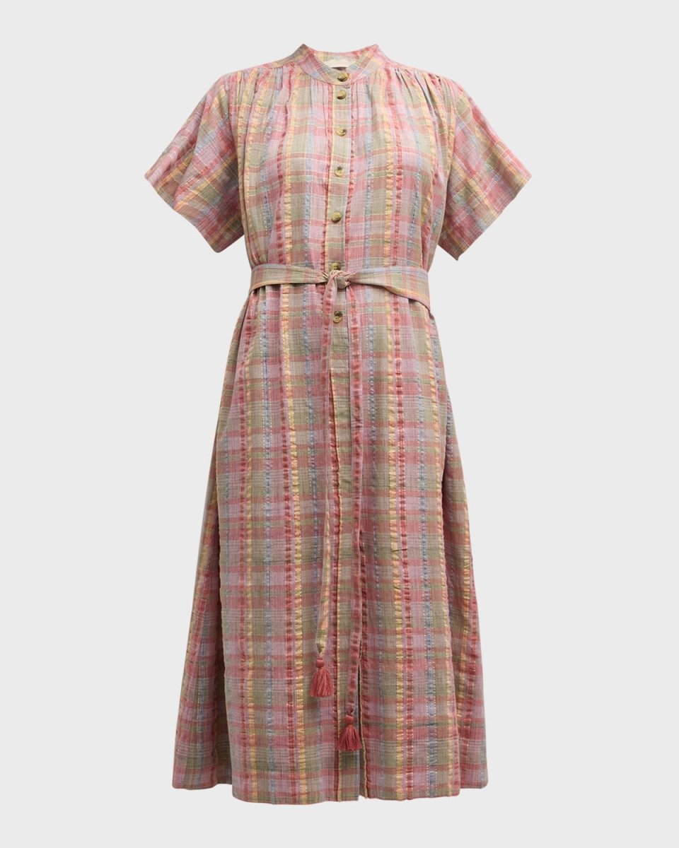 Ciao Metallic Plaid-Print Midi Dress