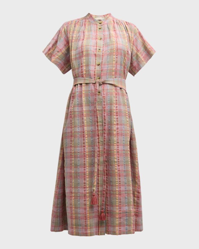 Ciao Metallic Plaid-Print Midi Dress