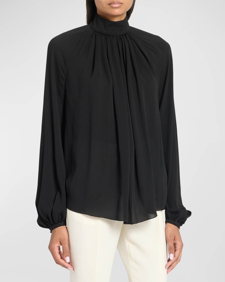 Kiian Gathered Mock-Neck Long-Sleeve Top