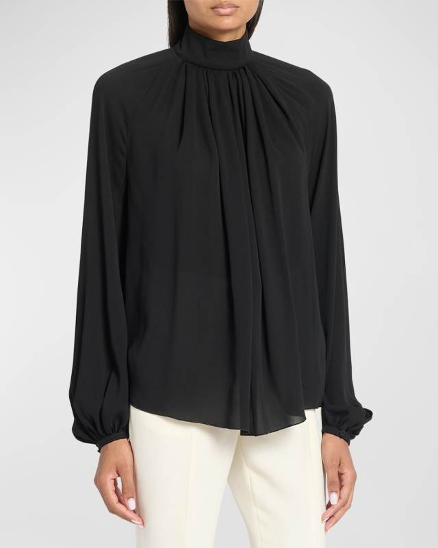 Kiian Gathered Mock-Neck Long-Sleeve Top