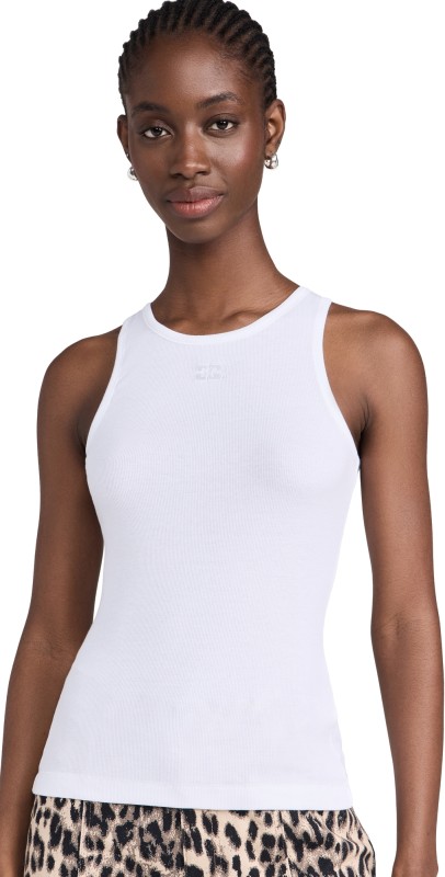 GANNI Soft Cotton Rib Tank Top Bright White