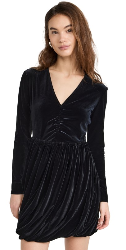 GANNI Velvet Jersey Balloon Mini Dress Black