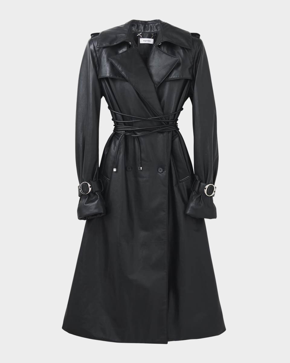 Belted Leather Trench Coat