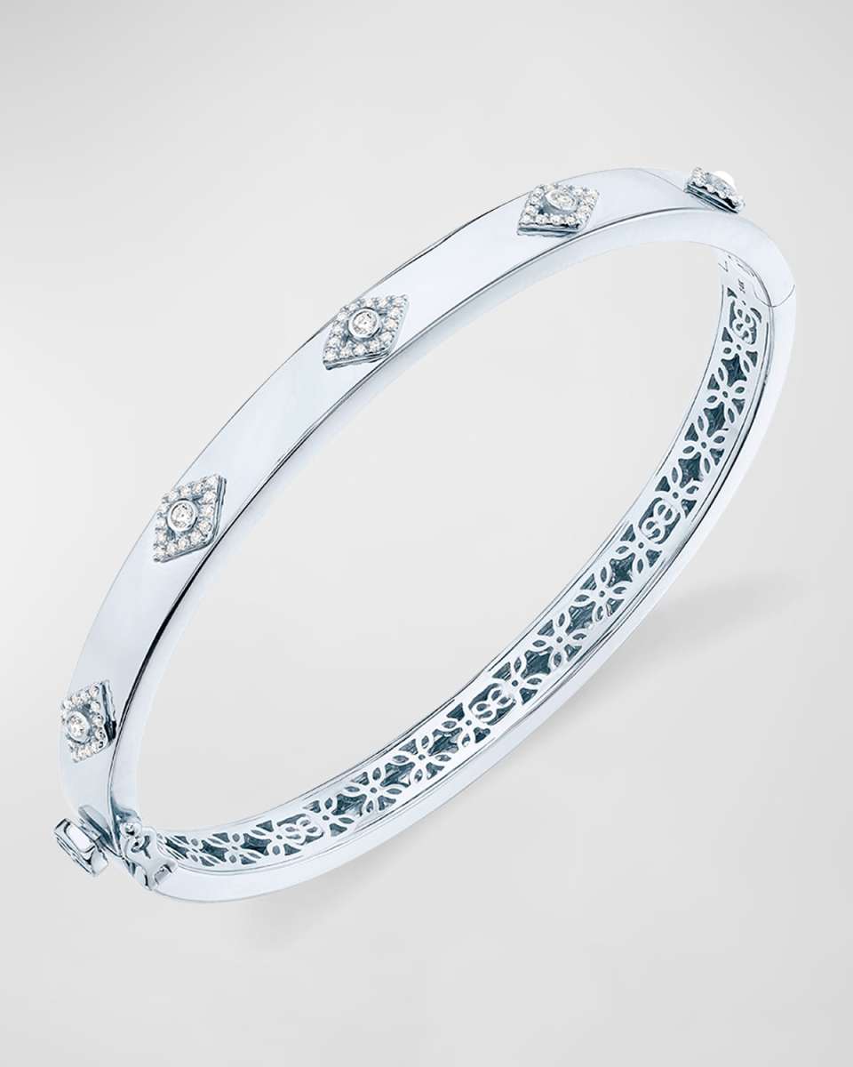 14k White Gold Diamond Evil Eye Bangle Bracelet