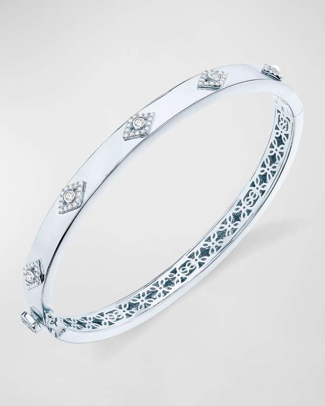 14k White Gold Diamond Evil Eye Bangle Bracelet