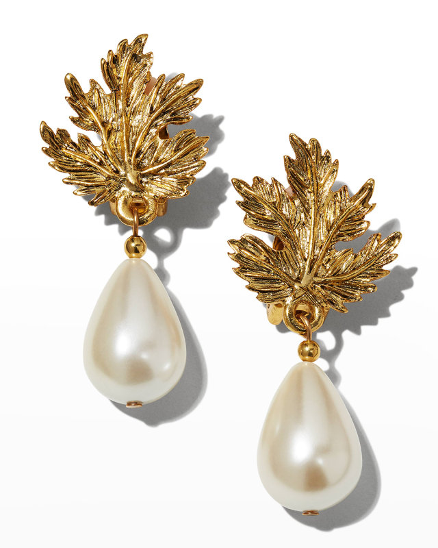 Leaf Clip Pearly Earrings