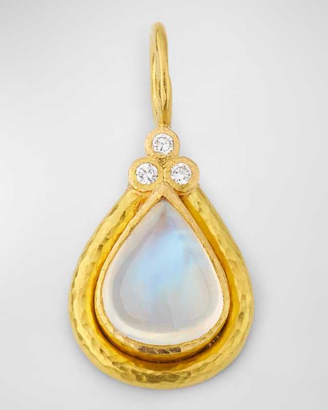 19K Gold Moonstone Teardrop Pendant with Diamonds
