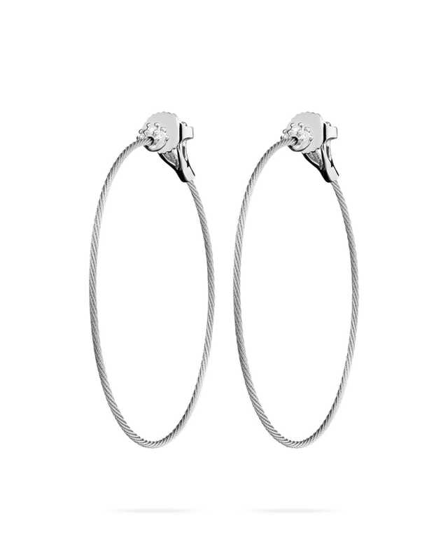 18k White Gold Diamond Cluster Hoop Earrings, 40mm
