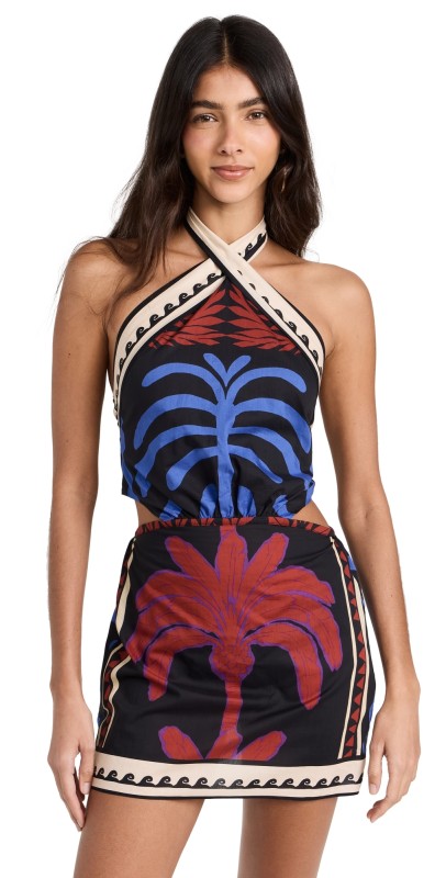 Johanna Ortiz Awash Mystery Mini Dress African Waves Pareo Red/Cobalt