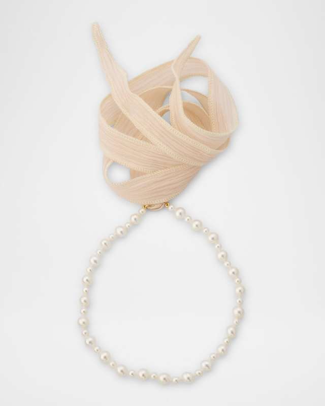 14K Yellow Gold and Silk Choker Necklace with 4-6mm Freshwater Pearls