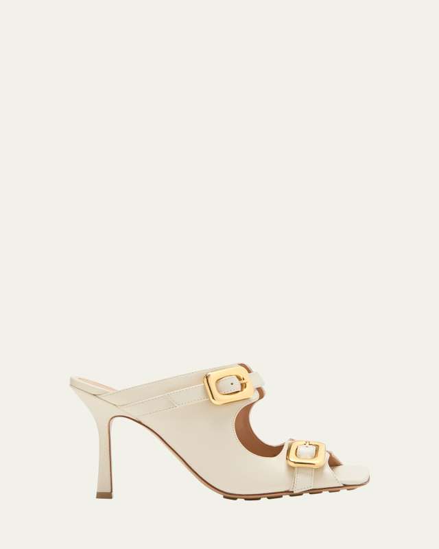 Leather Dual-Buckle Stiletto Mules