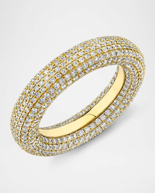 14K Yellow Gold Puffy Diamond Pave Ring