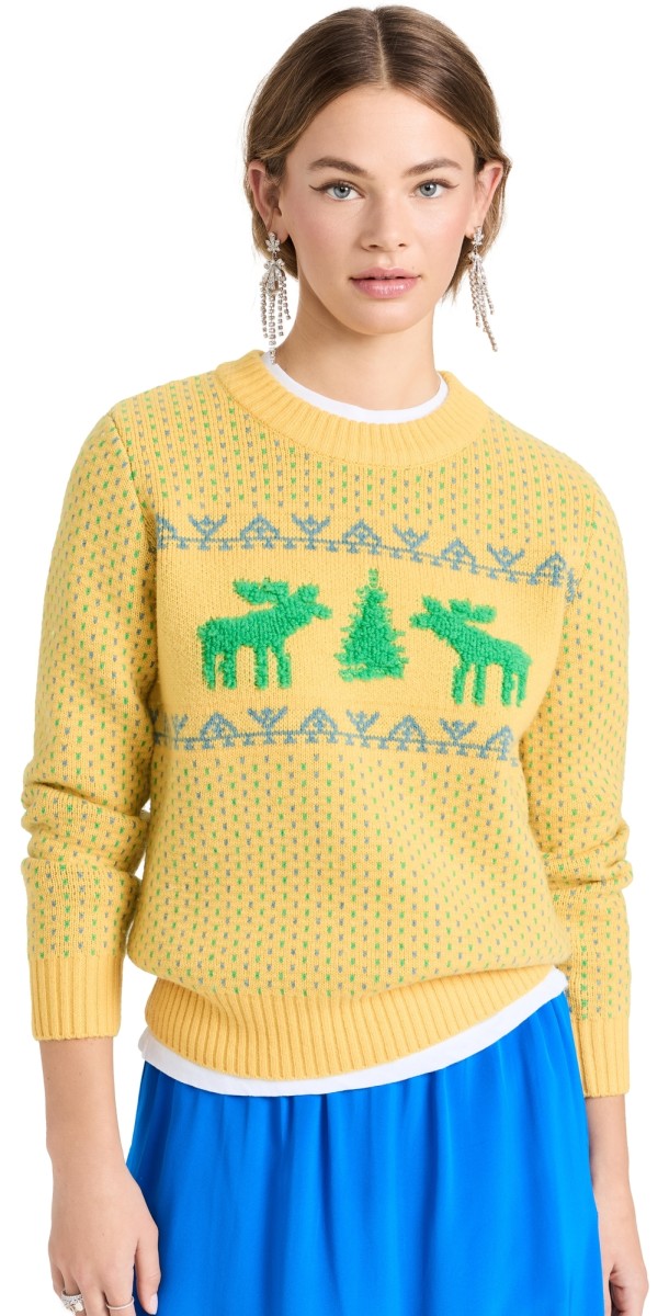 Lingua Franca Chris Nordic Crew Neck Pullover Canary Multi