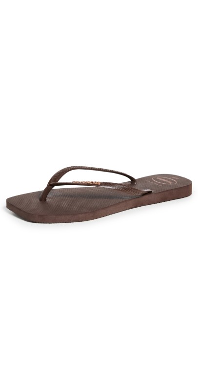 Havaianas Slim Square Logo Pop Up Flip Flops Dark Brown