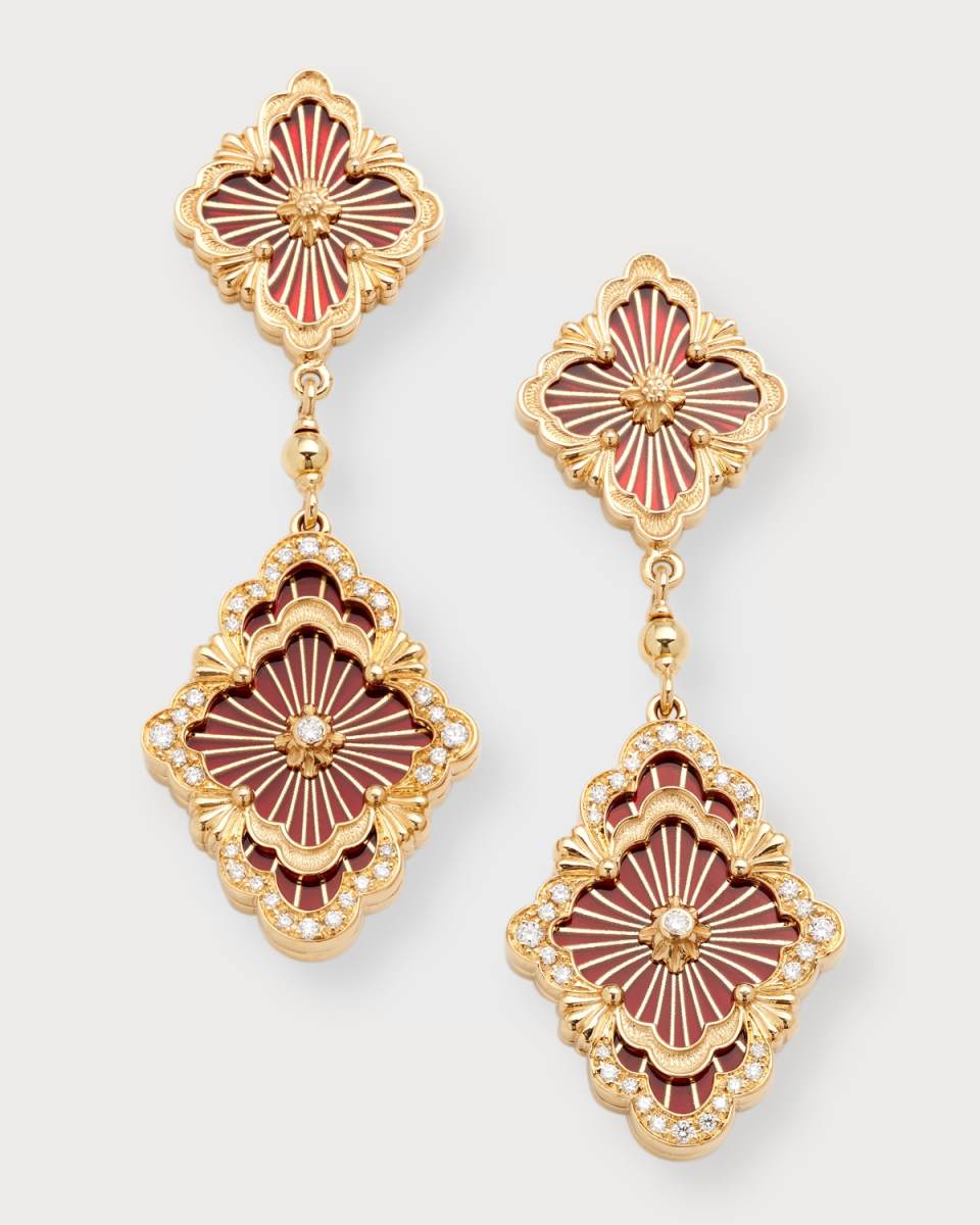 Opera Tulle 18K Gold Red Enamel Diamond Earrings