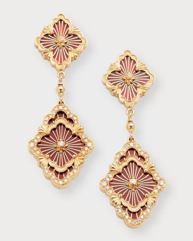 Opera Tulle 18K Gold Red Enamel Diamond Earrings