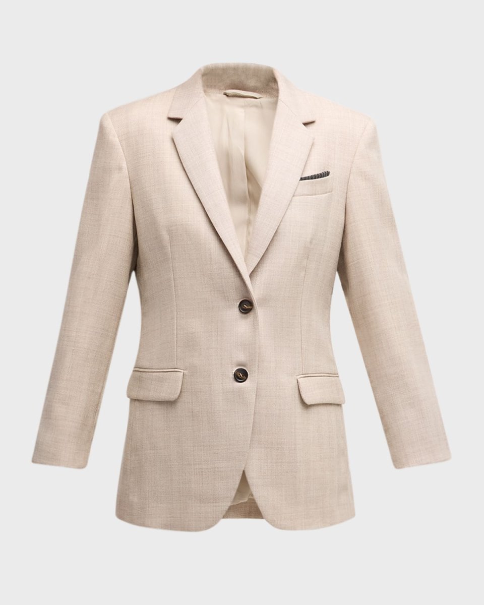 Wool Herringbone Single-Breasted Blazer Jacket