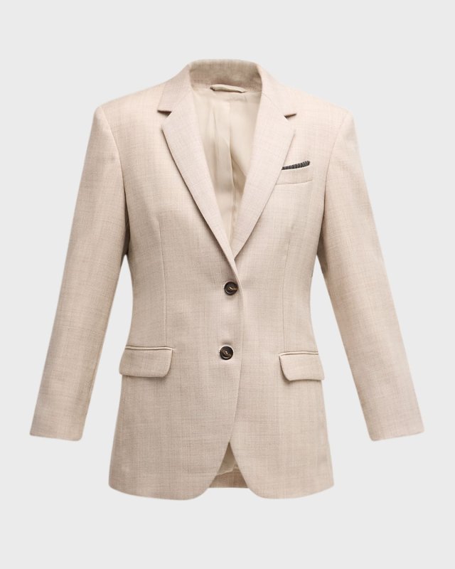 Wool Herringbone Single-Breasted Blazer Jacket