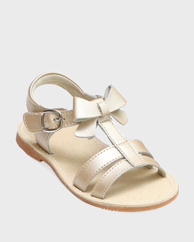 Janie Leather T-Strap Bow Sandal, Kids