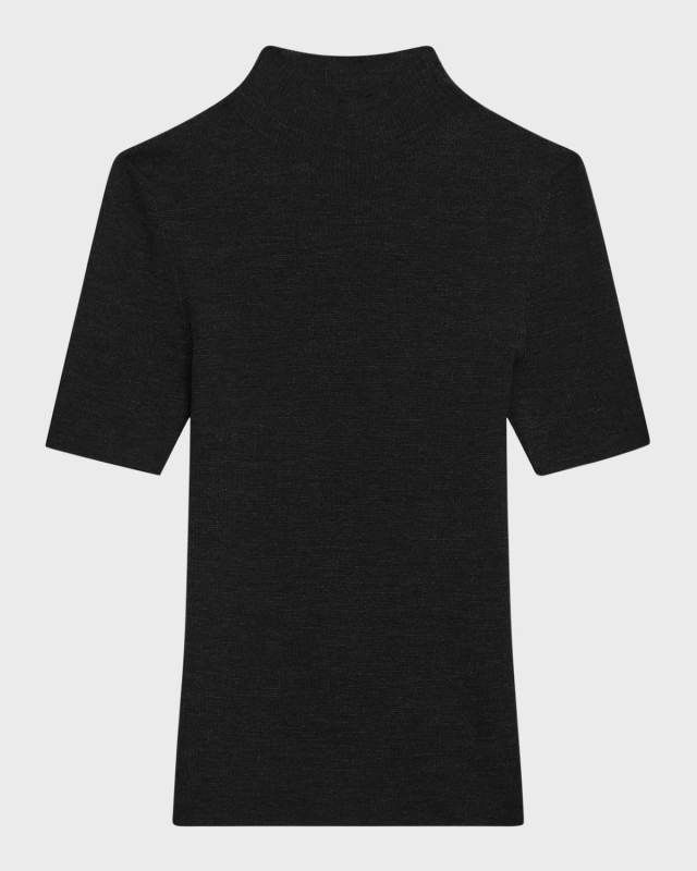 Leenda Regal Merino Wool Short-Sleeve Mock-Neck Top