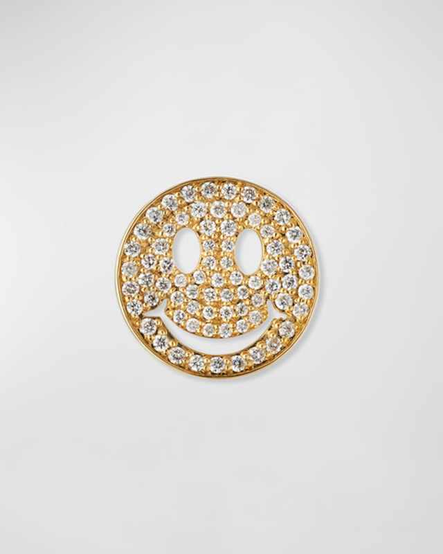 Large Pave Diamond Happy Face Stud Earring