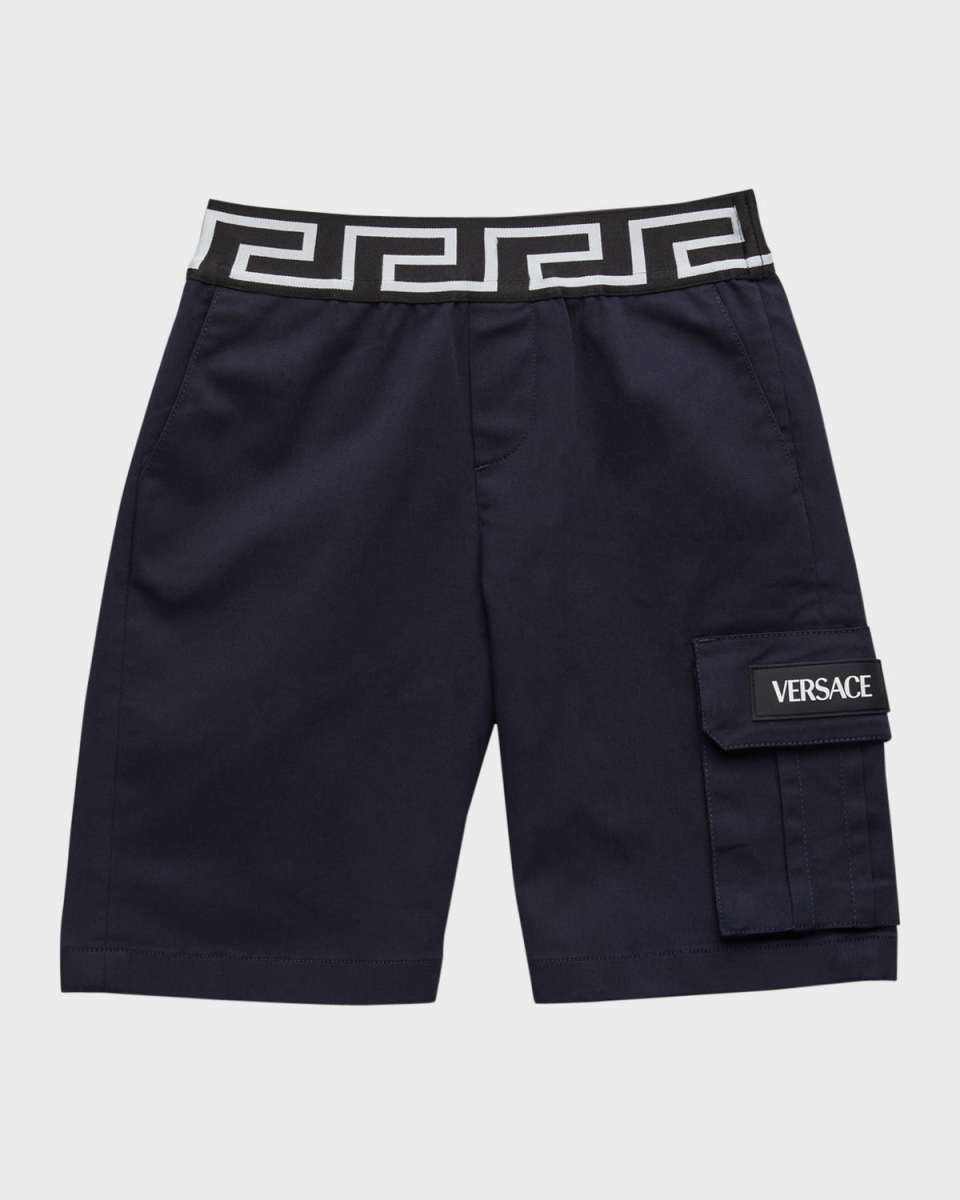 Boy's Greca-Waist Gabardine Cargo Shorts, Size 4-6