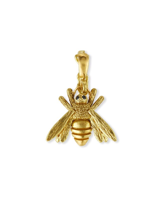 18k Yellow Gold Bee Charm with Black Diamonds